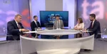 Zľava Ján Blcháč, Michal Šipoš, moderátor Rastislav Iliev, Anna Zemanová a Richard Takáč v štúdiu TA3.
