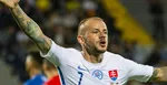 Vladimír Weiss oslavuje gól proti Azerbajdžanu.