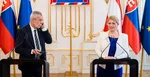Sprava prezidentka SR Zuzana Čaputová a rakúsky prezident Alexander Van der Bellen počas tlačovej konferencie v rámci oficiálnej návštevy Slovenska v Bratislave 31. januára 2023.