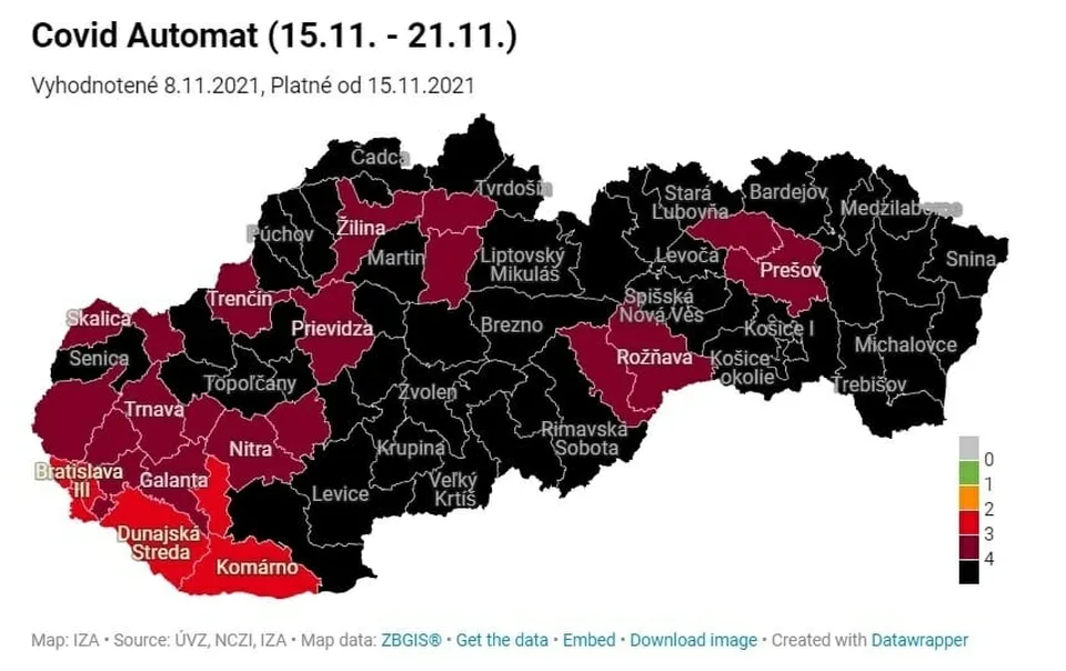 Read more about the article Slovensko sa zatemňuje. Od pondelka bude v čiernej farbe 52 okresov