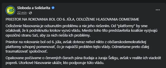 Status a reakcia stany SaS