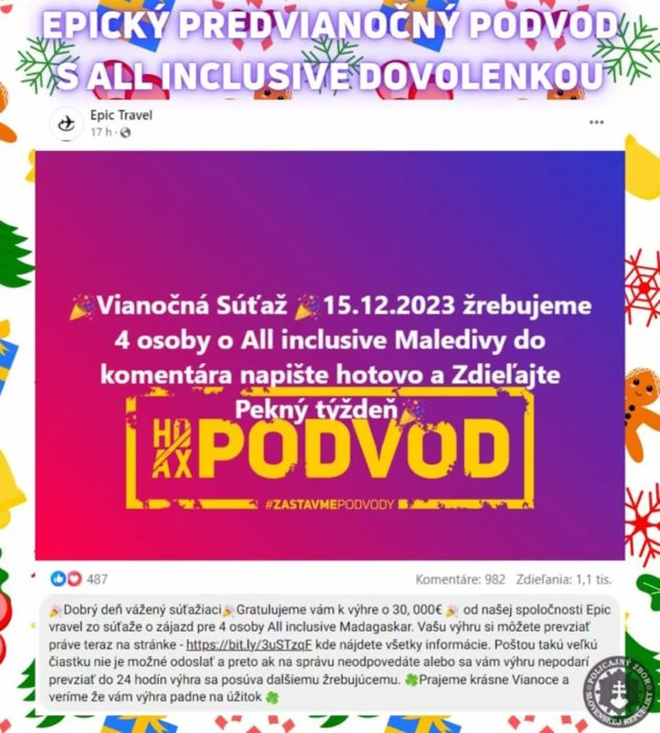 Read more about the article Pozor, podvodníci úradujú aj počas Vianoc: Polícia varuje pred pofidernou súťažou