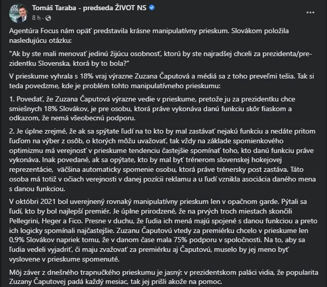 Taraba naložil Čaputovej