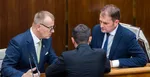 Zľava predseda NRSR Boris Kollár (Sme rodina), premiér Eduard Heger (OĽaNO) a podpredseda vlády a minister financií SR Igor Matovič (OĽaNO).