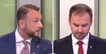Zľava Matúš Šutaj Eštok a Michal Šipoš v televíznom štúdiu.
