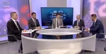 Zľava Ladislav Kamenický, Marián Viskupič, moderátor, Peter Kremský a Matúš Štutaj Eštok v štúdiu TA3