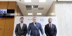 Na snímke zľava minister pôdohospodárstva a rozvoja vidieka SR Richard Takáč, predseda vlády SR Robert Fico (obaja Smer-SD) a minister vnútra SR Matúš Šutaj-Eštok (Hlas-SD)