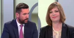 Na kombosnímke zľava Richard Takáč (Smer-SD) a Veronika Remišová (Za ľudí) v štúdiu RTVS.