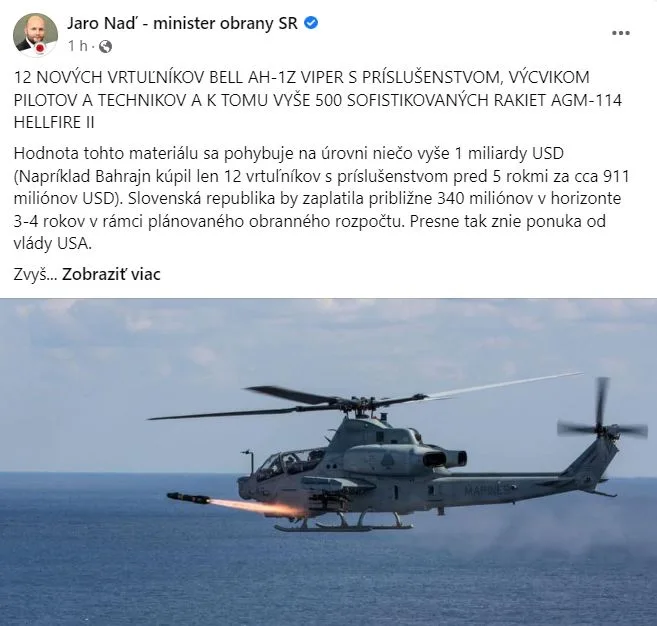 Naď informoval o ponuke USA na sociálnej sieti